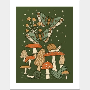 Mushroom Garden Winter Night Posters and Art